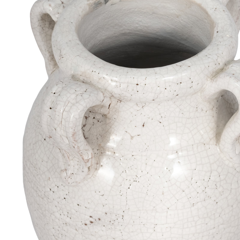 7 Terracotta Vase With Handles, White Crackle