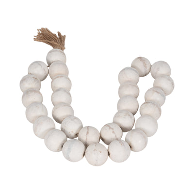 WOOD, 28 2 DBL BEADED GARLAND W/ TASSEL,  WHITE