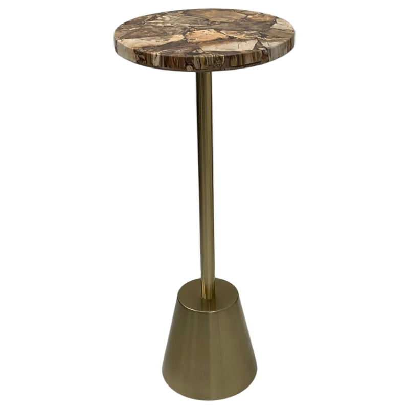 25x10 Petrified Wood Top Drink Table, Brown/gold