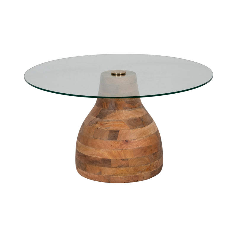 34 Striped Wood Coffee Table With Glass Top, Natu