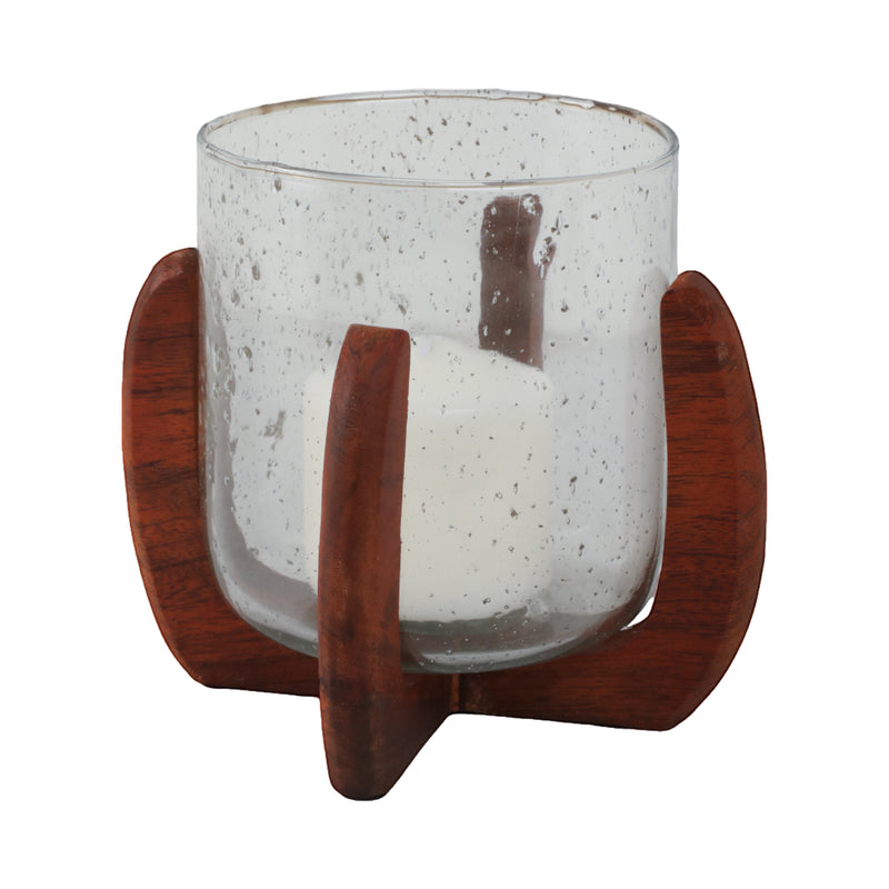 Glass, 8 Votive Holder W/ Base, Brown/clear