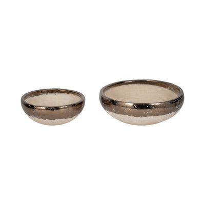 S/2 12/15 Gold Rim Terracotta Bowls, Grey