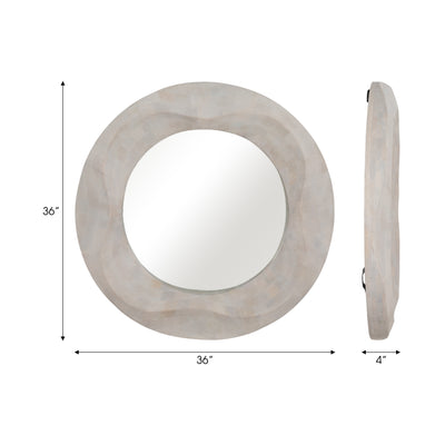 36X36 CAILEN TXTURED ROUND WOODEN MIRROR,WHITEWASH