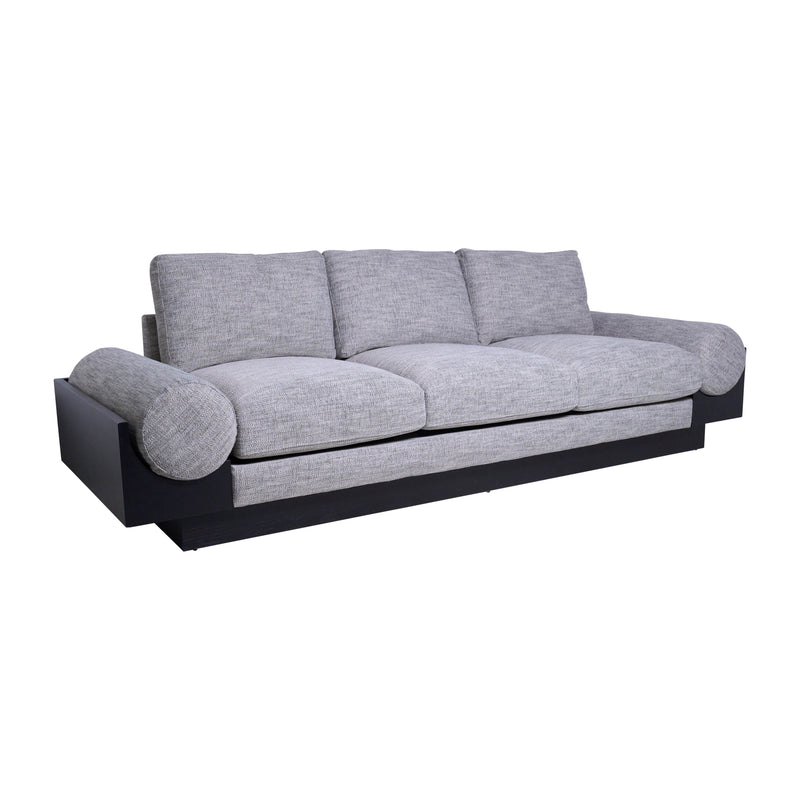 3- SEATER BOLSTER SOFA - BLACK WOOD BASE - TAN/BLK