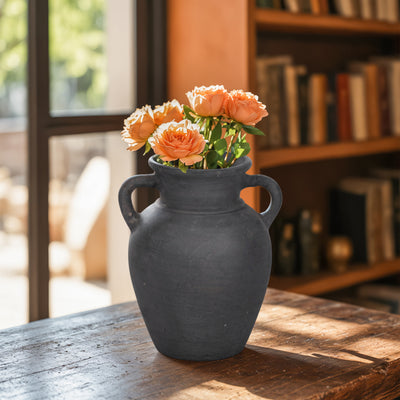 TERRACOTTA, 9 VASE WITH HANDLES, BLACK