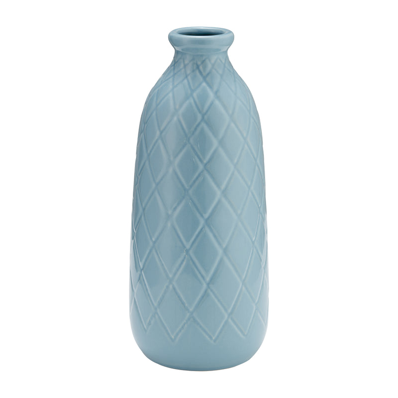 CER, 12 PLAID TEXTURED VASE, CAMEO BLUE