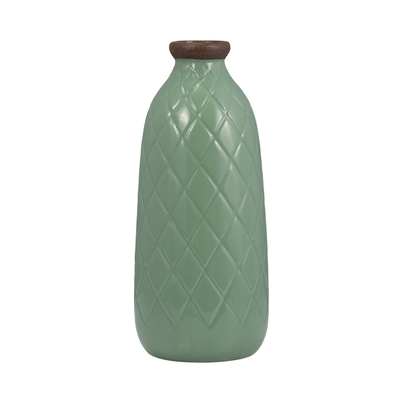 CER, 12 PLAID TEXTURED VASE, DARK SAGE