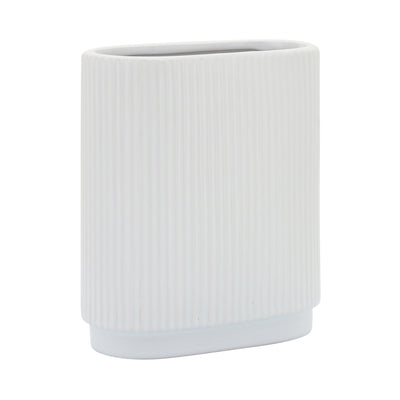 CER, 8H RIDGED VASE, WHITE