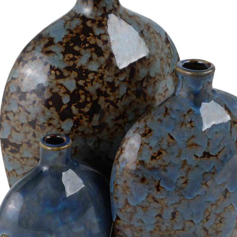 S/3 6/8/10 Olympia Blue Ceramic Vases