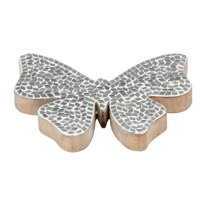 GLASS, 8 MOSAIC BUTTERFLY, WHITE