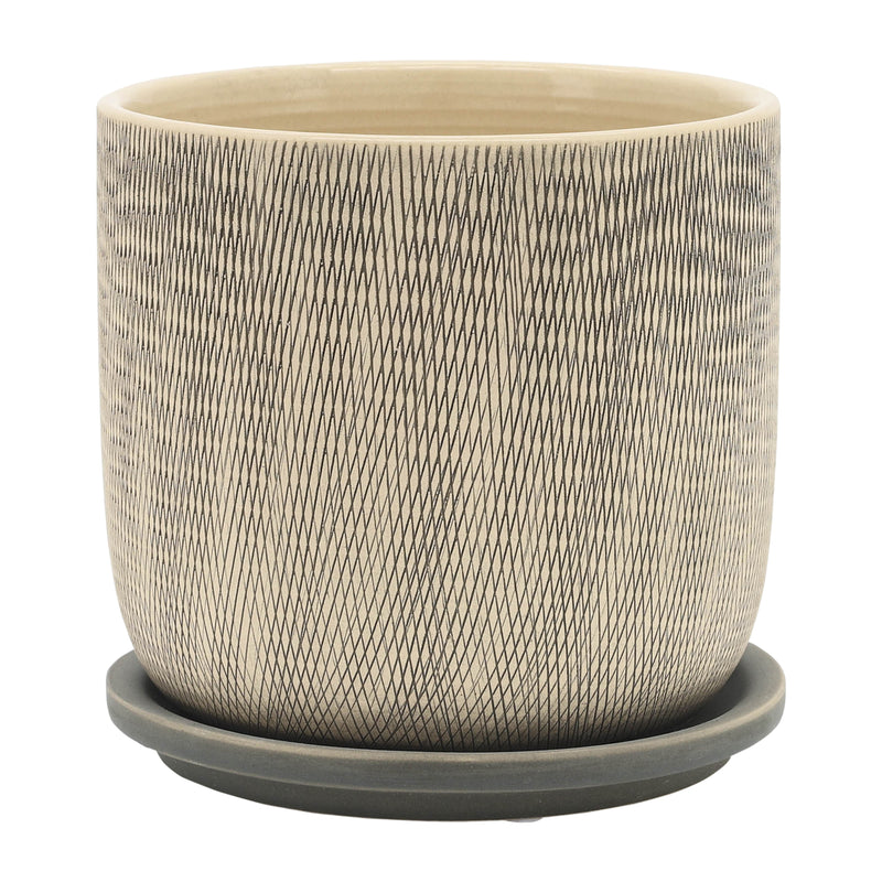 S/2 5/6 MESH PLANTER W/ SAUCER, GRAY