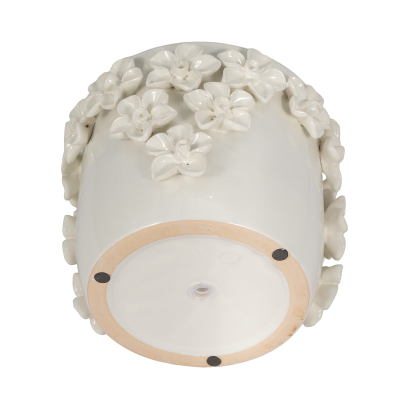 7 Floral Applique Planter, Ivory