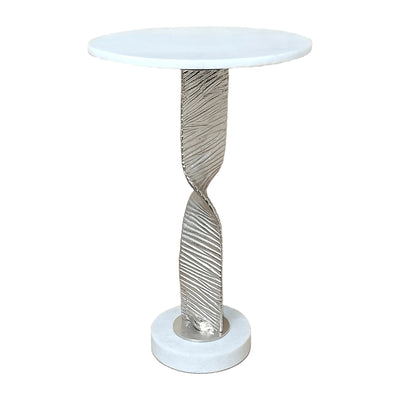 Metal,24twisted Base Accent Table,white/silver Kd