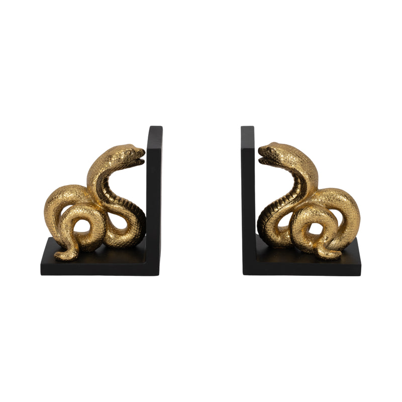 6 Snake Bookends, Gold/black