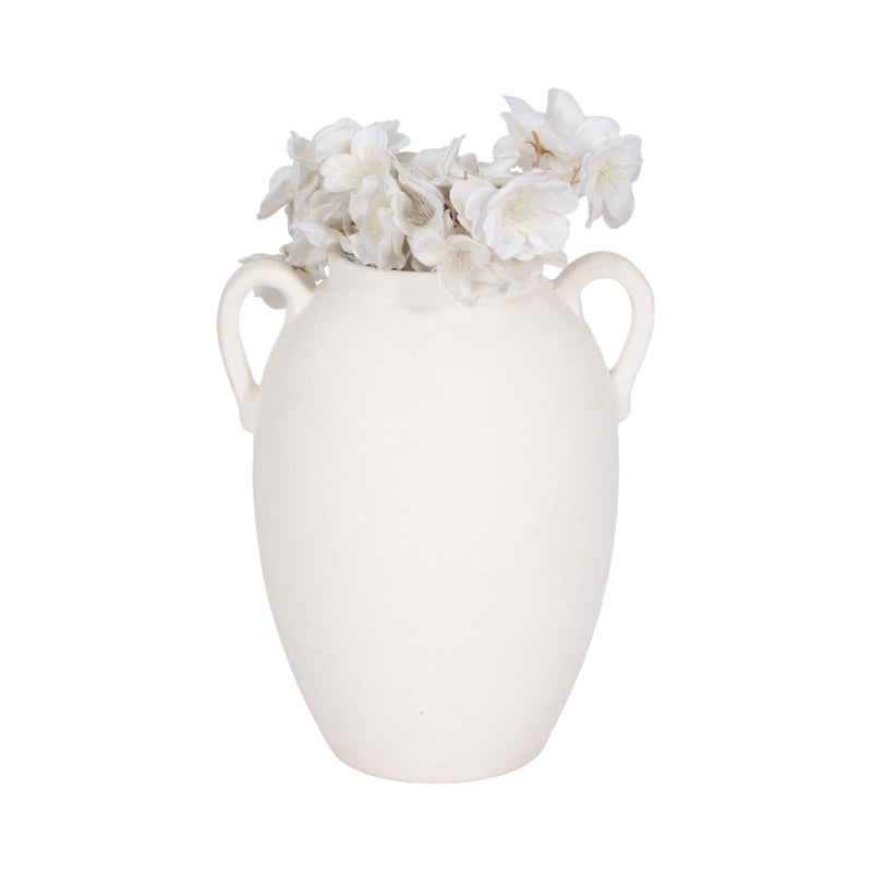 CER, 10 TEXTURED JUG W/ HANDLES, WHITE