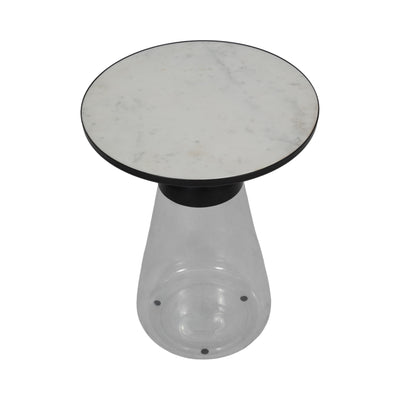 21 Glass Accent Table Marble Top, White/clear