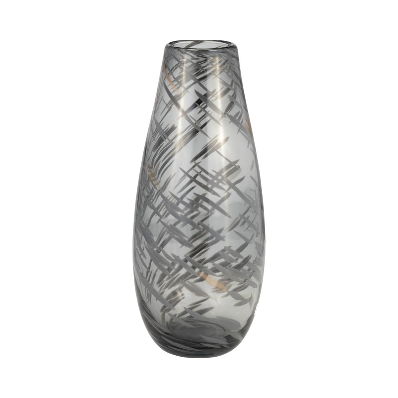 GLASS, 15H SWIRL VASE, BLACK