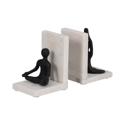 Metal, S/2 6 Yoga Ladies Bookends On Marble, Blk/