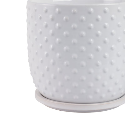 S/2 6/8 Tiny Dots Planter W/ Saucer, White