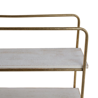 METAL / WOOD 3 TIER WALL SHELF, GOLD