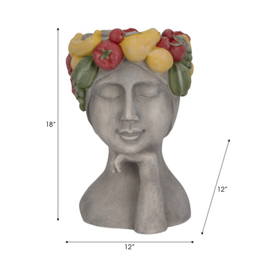 18 Lady With Fruit Planter, Grey/multi