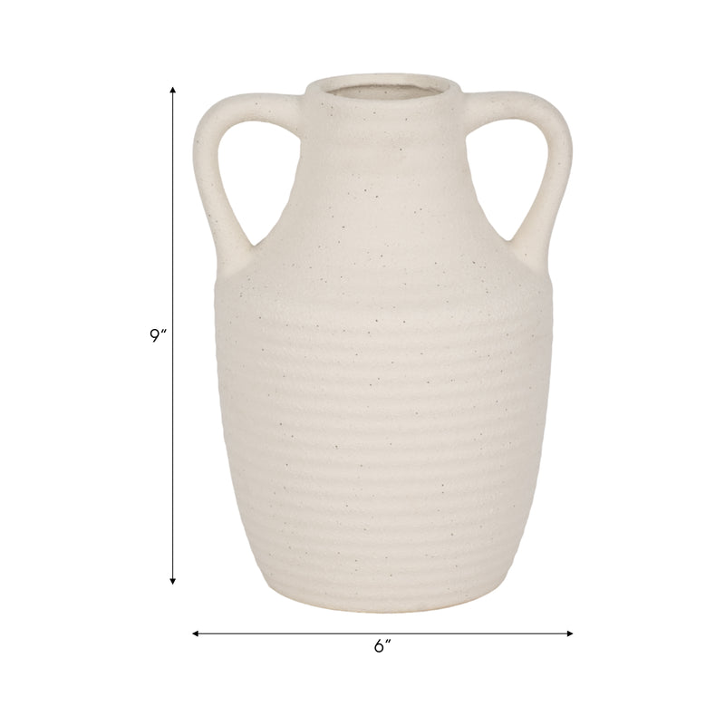 9 Jug Vase W/ Handle Rough Texture, Ivory