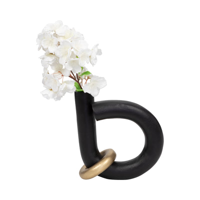 Metal, 9 Loop Vase W/ Gold Ring, Black/gold