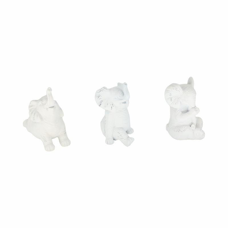 RESIN, S/3 6 STONE LOOK YOGA ELEPHANT, WHITE