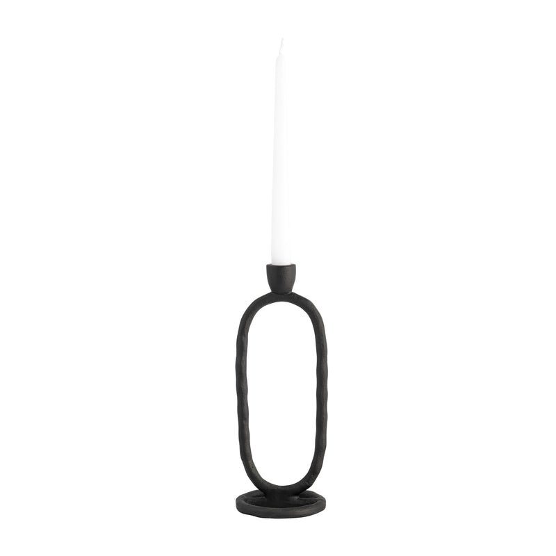 METAL, 11 OPEN OVAL TAPER CANDLEHOLDER, BLACK