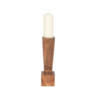 Wood, 13h, Geometric Candle Holder, Brown