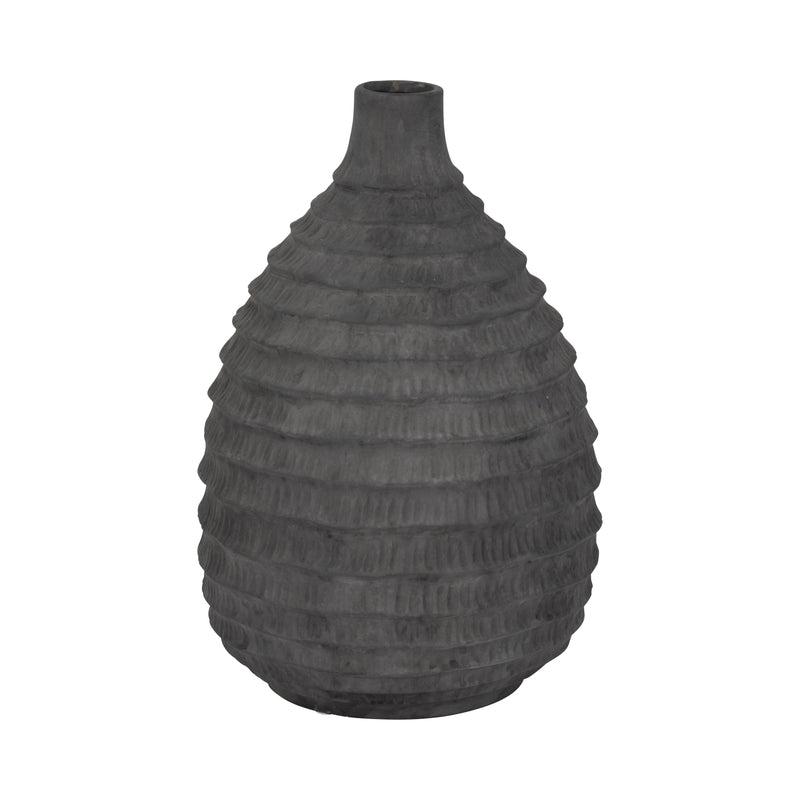 15 Faded Ribbed Bulbous Vase, Black