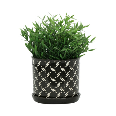 S/2 6/8 DOTS PLANTER W/ SAUCER, BLACK