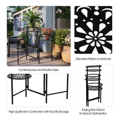 Metal, 22 Folding 3-tier Plant Stand, Black