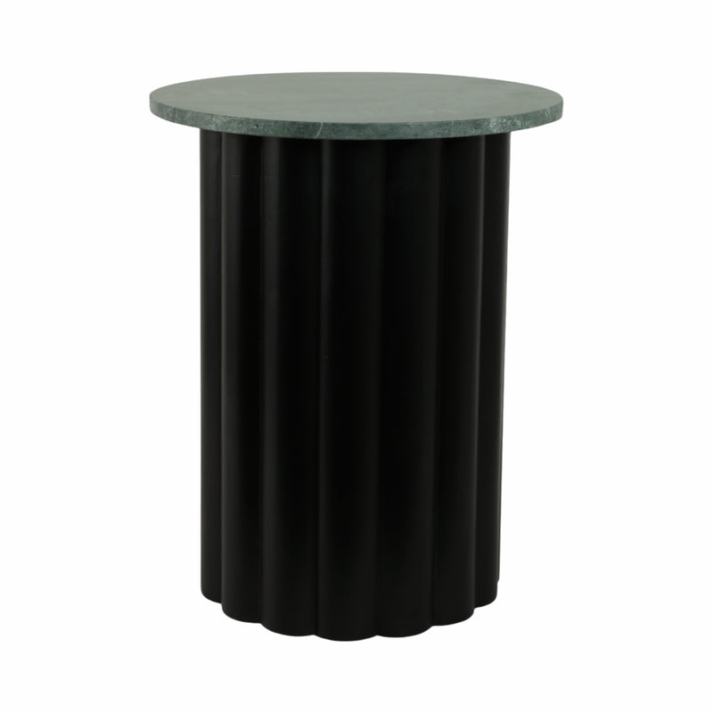 20 Large Ribbed Accent Table Marble Top, Blk/grn