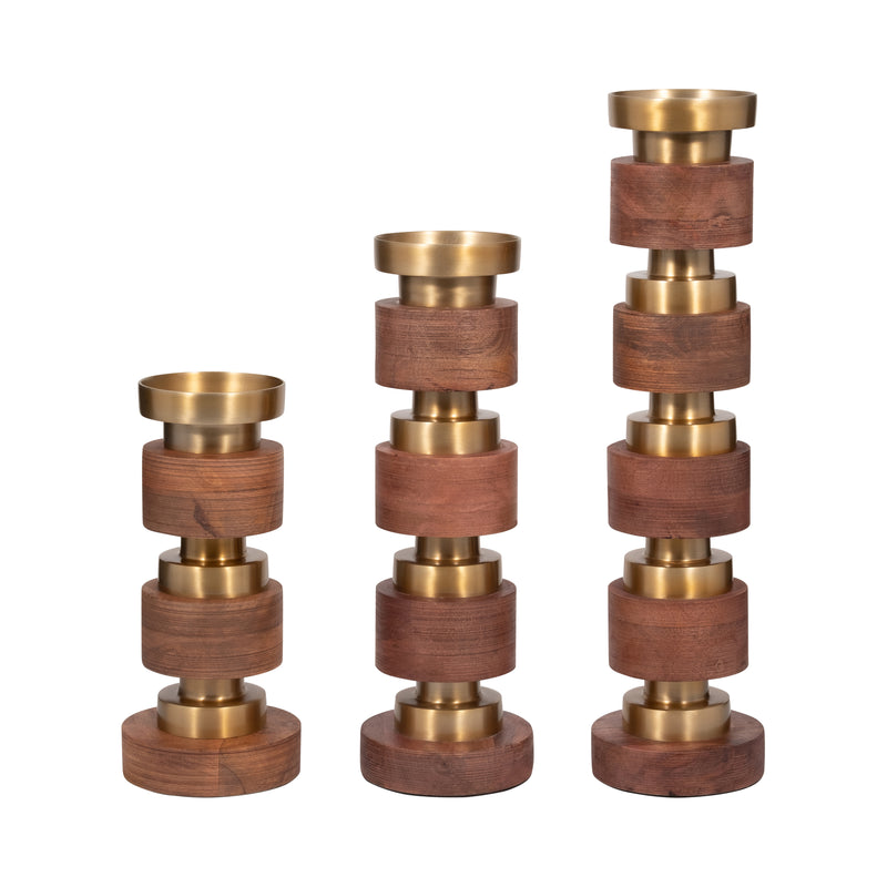 S/3 13/17/22 Hollis Wood Candle Sticks, Brown