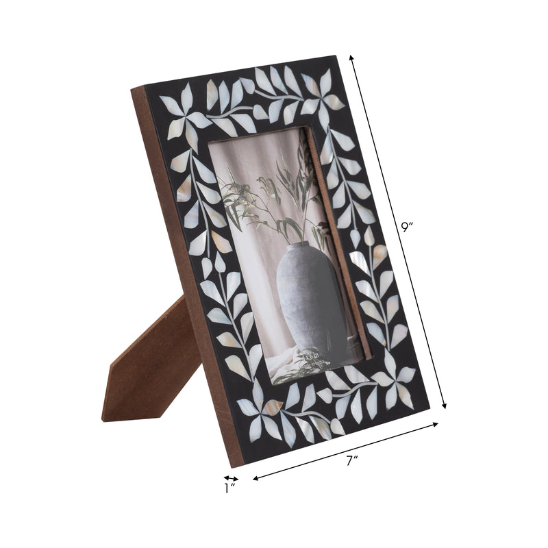 4x6 Mother Of Pearl Inlay Vine Photo Frame, Black