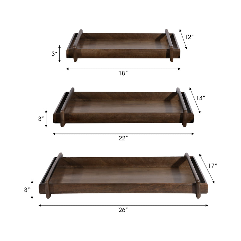 S/3 18/22/26 Kazu Wood Trays, Brown