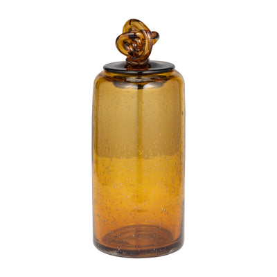 GLASS, 12 JAR W/ KNOT LID DARK AMBER