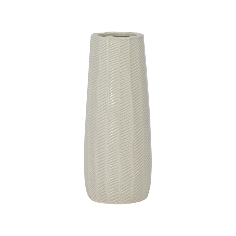 CER, 12 ETCHED LINES CYLINDER VASE, CUCUMBER