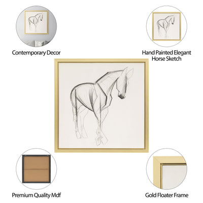 47X47, HAND PAINTED ELEGANT HORSE SKETCH, BLK/WHT