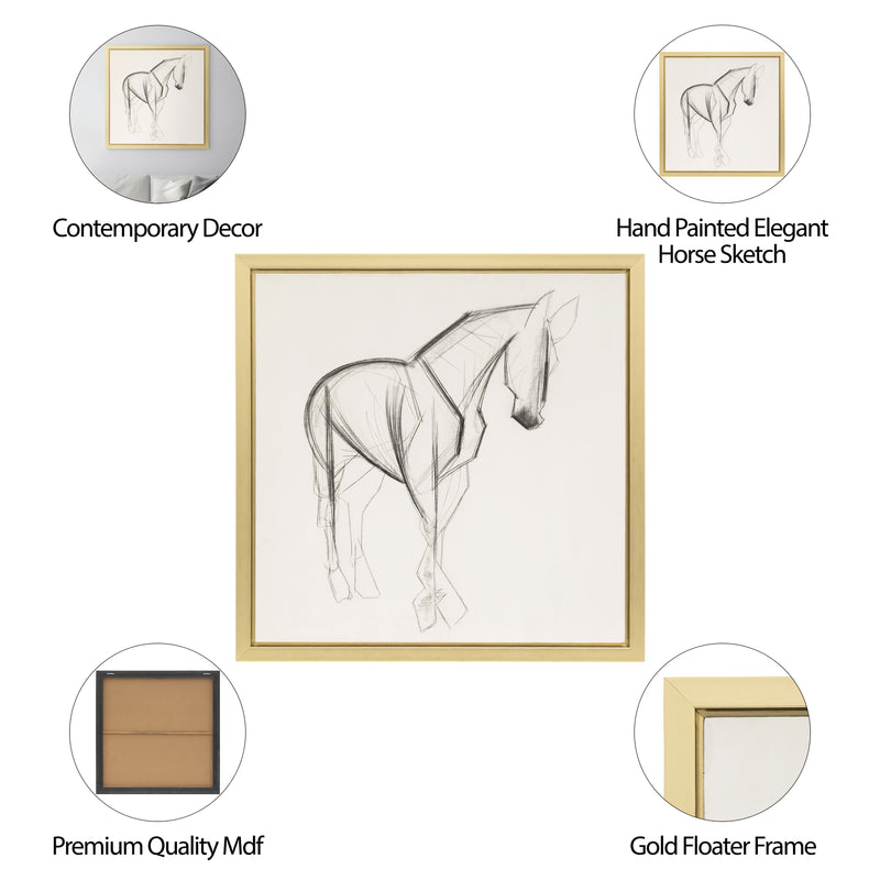 47X47, HAND PAINTED ELEGANT HORSE SKETCH, BLK/WHT