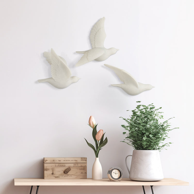 S/3 Horizon Quartz Resin Bird Wall Decor, White