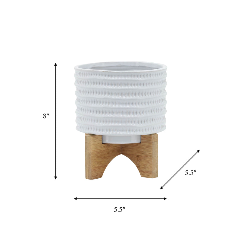 5 TEXTURED PLANTER W/ STAND, WHITE