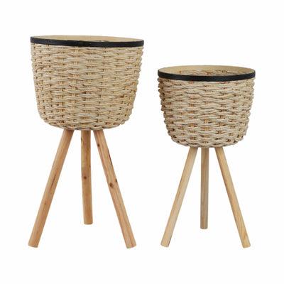 S/2 WICKER FOOTED PLANTERS, WHITE