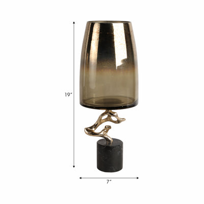 19 Lusaka Lg Hurrican Glass W/stone Base, Gold