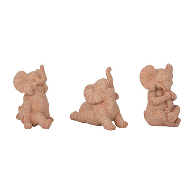 RESIN, S/3 6 STONE LOOK YOGA ELEPHANT, NATURAL