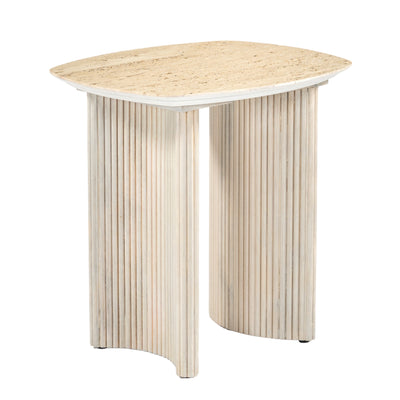 24catalina Travertine&fluted Wood Accent Table/kd