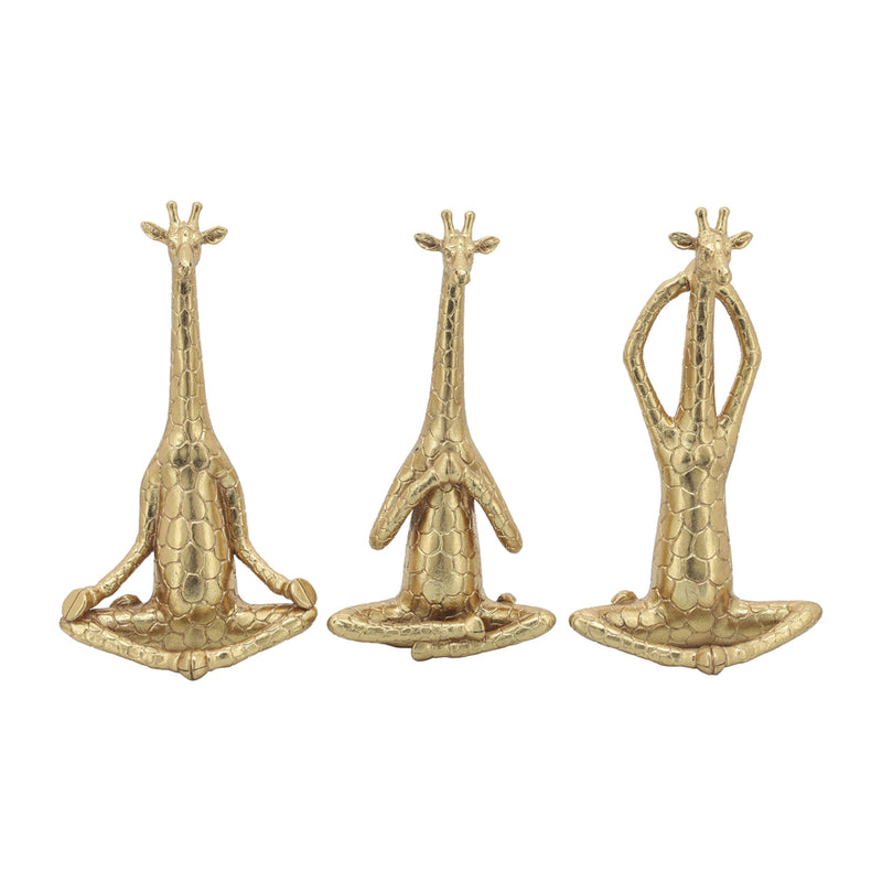 POLYRESIN,S/3,12H, YOGA GIRAFFE, GOLD