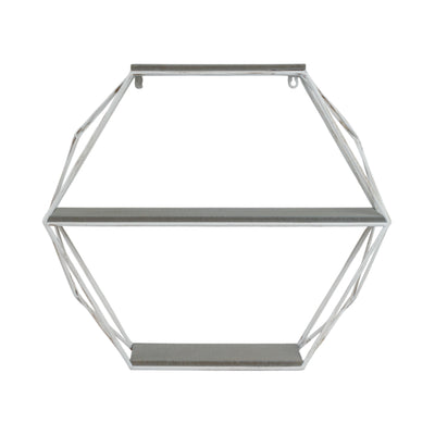 Metal/wood 3 Tier Hexagon Wall Shelf, Gray/white