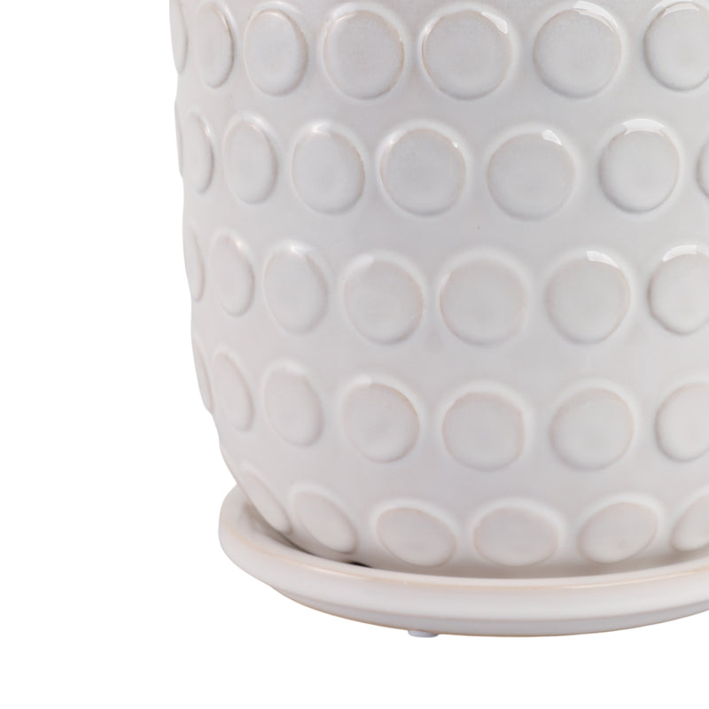 Cer, S/2 6/8  Bubbles Planter W/ Saucer, Beige